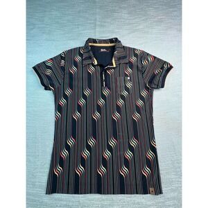 4FunkyFlavours Mens Retro Wavy Stripe Polo Shirt Black Multi Color Large